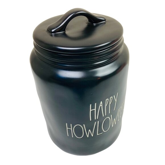 Rae Dunn "Happy Howloween" Black Ceramic Canister Cookie Jar Halloween Decor - Picture 4 of 6